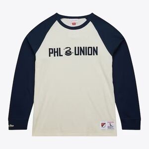 Mitchell & Ness Navy and Cream PHL Union Raglan Long-Sleeve